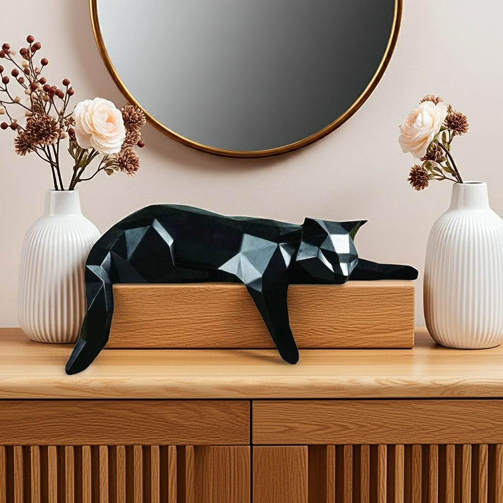 Geometric Lying Cat Figurine House Of Avana