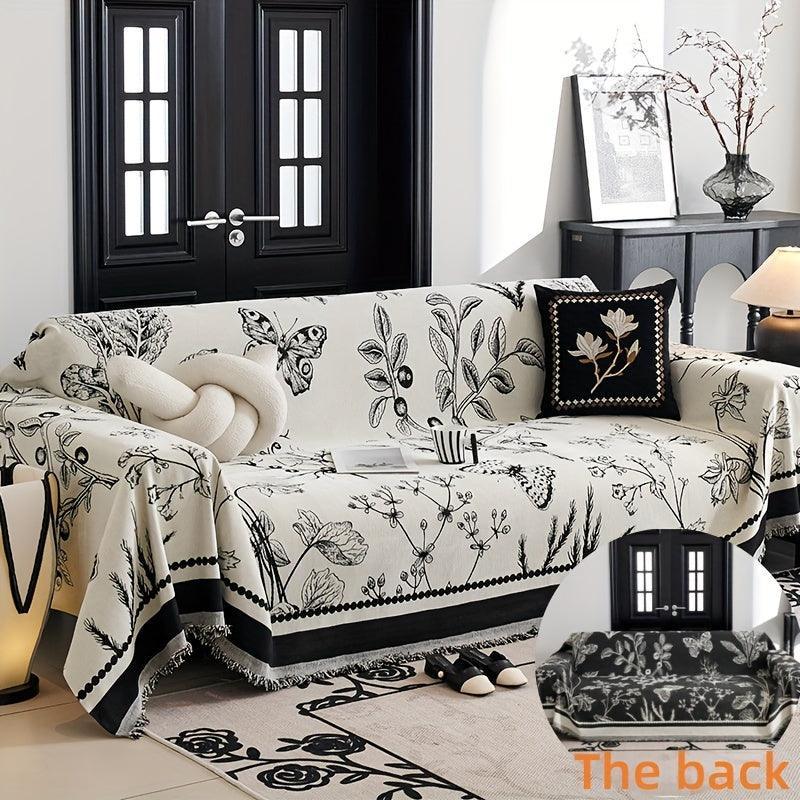 Soft & Cozy Chenille Reversible Sofa Cover - Black and White Couch topspet