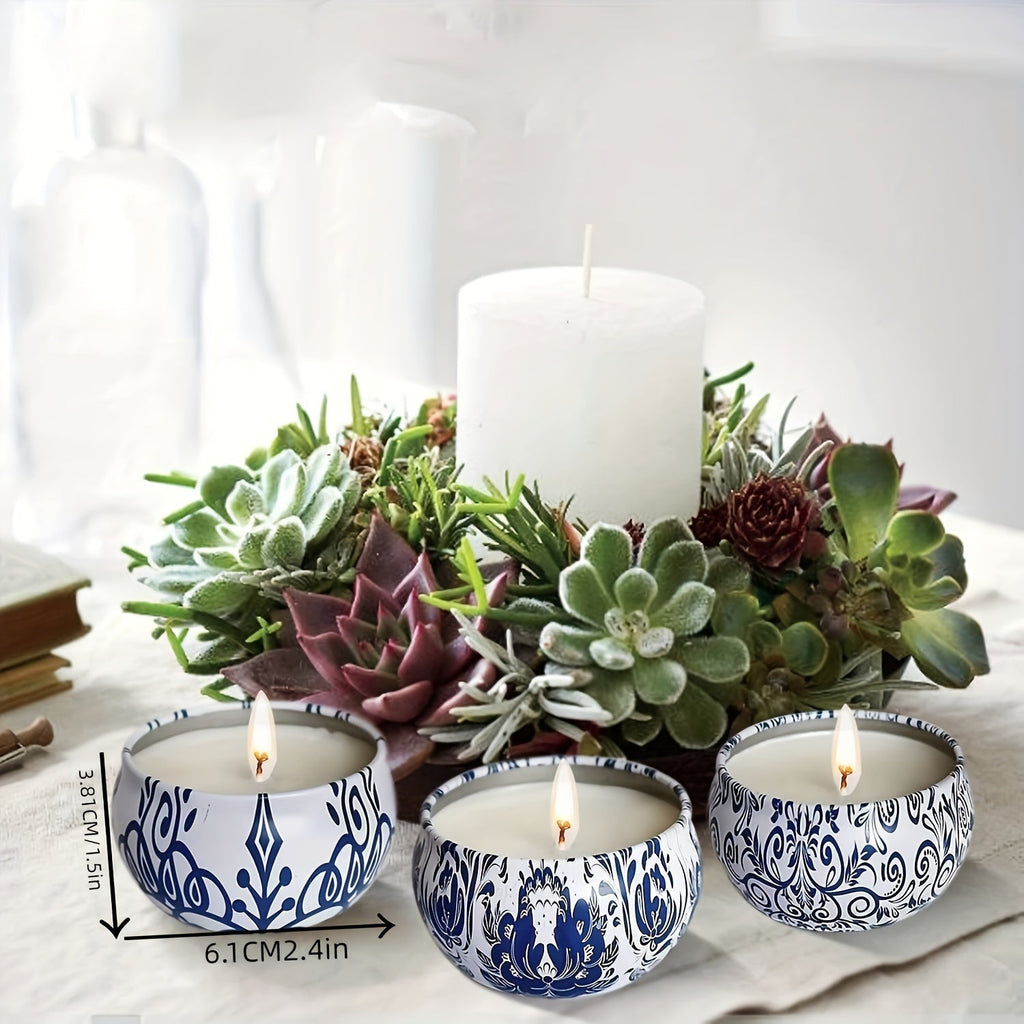16pcs Blue And White Porcelain Scented Candle Smokeless, No Drip, Elegant Romantic Candle, Suitable For Family, Swimming Pool, Sabbath, Wedding, Church, Also Very Suitable For Halloween, Thanksgiving, Valentine'S Day And House Of Avana