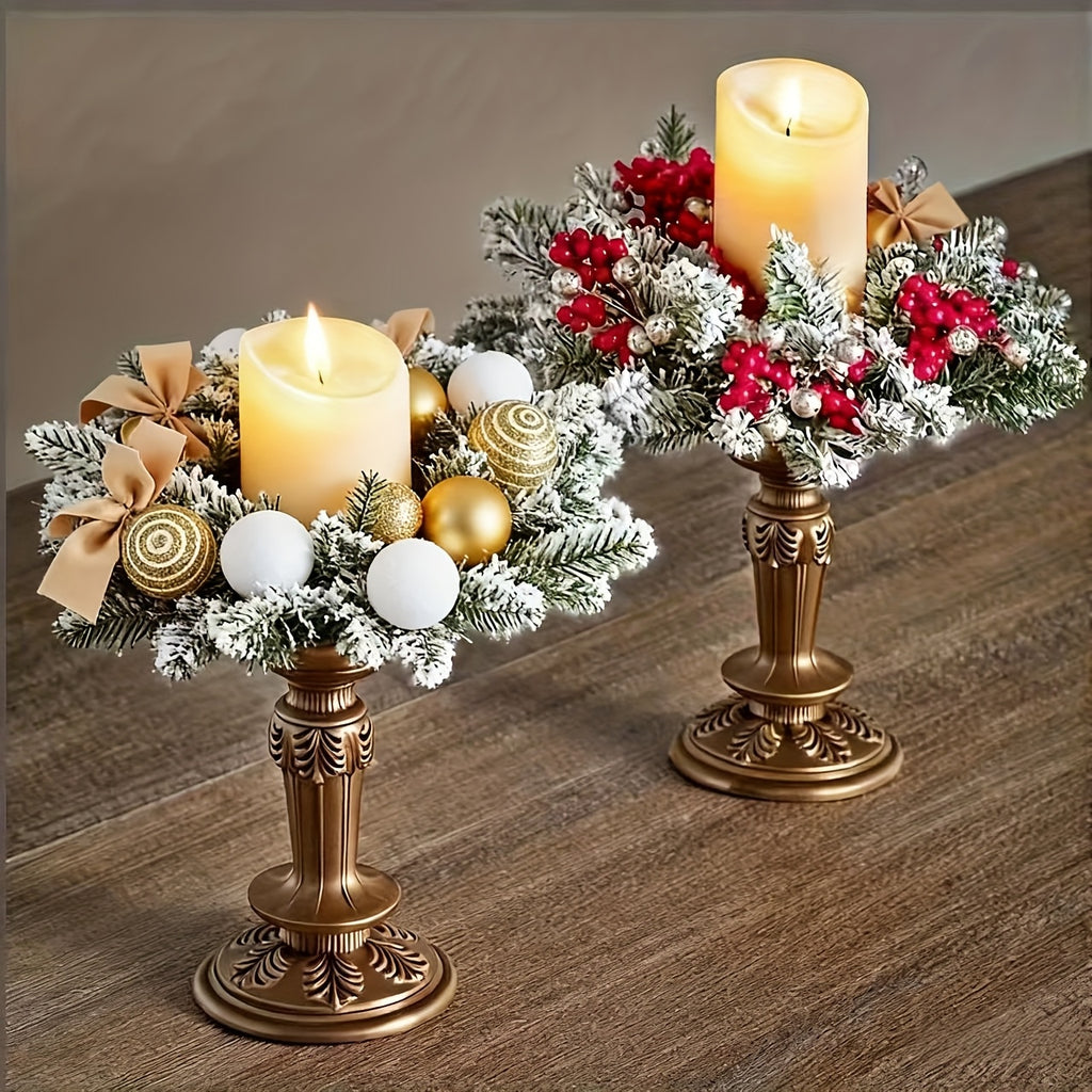 1pc Large Artificial Wreath Centerpiece with Pine Leaves & Golden Accents - Elegant Winter Holiday Decor for Dining Table, Fireplace, or Window - Handmade Plastic, Candle Holder & Wall Hanging Decoration, Christmas Decoration House Of Avana