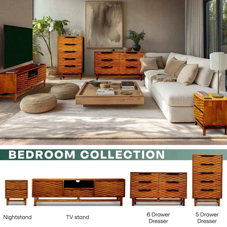 Elara Solid Wood Dresser with 5 Drawers