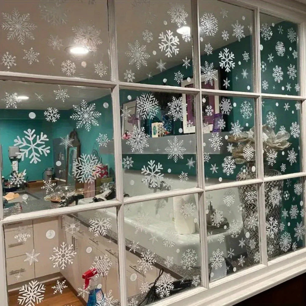 114pcs Electrostatic Snowflake Window Clings - Reusable, Static-Adhesive White Snowflakes for Christmas & Winter Door Decorations, Snowflake Ribbon Wired, Easy to Apply and Remove, No Residue Left House Of Avana