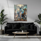 Elegant Antelope Gathering Glass Wall Art – Whimsical Animal Portrait UV Print-KAFCD036 Peony Atelier
