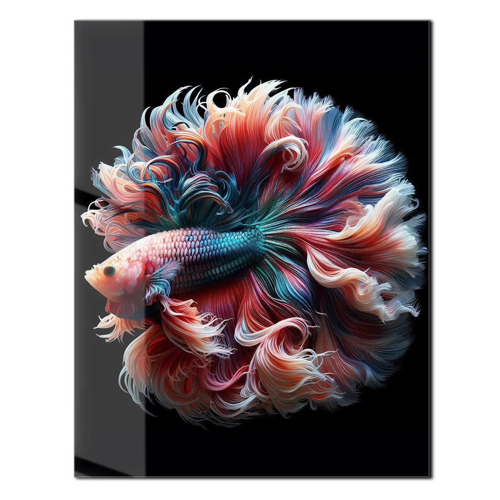 Elegant Betta Fish Flow – Colorful UV Glass Wall Art with Fluid Fin Design-KAFCD080 Peony Atelier