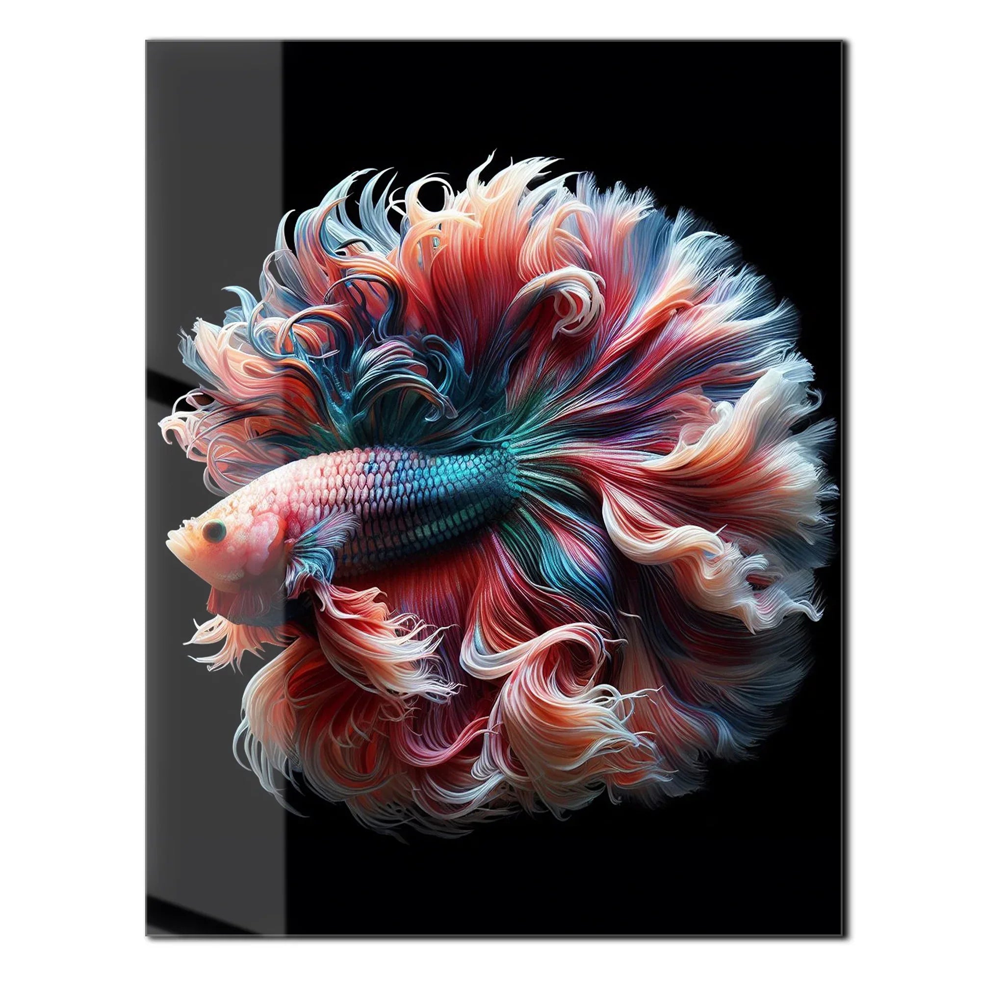 Elegant Betta Fish Flow – Colorful UV Glass Wall Art with Fluid Fin Design-KAFCD080 Peony Atelier
