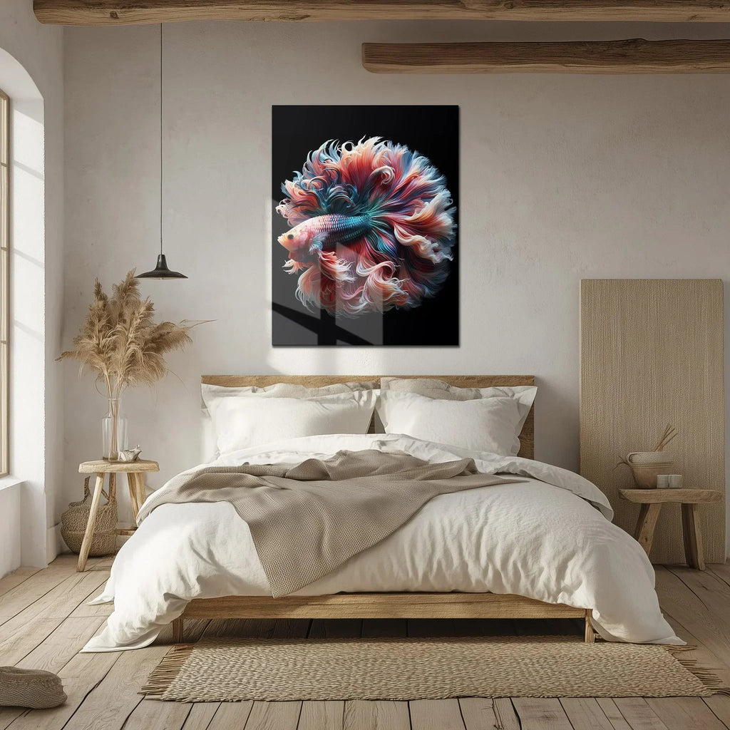 Elegant Betta Fish Flow – Colorful UV Glass Wall Art with Fluid Fin Design-KAFCD080 Peony Atelier