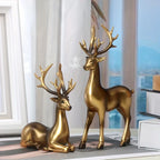 2pcs Black & Golden Deer Figurines - Elegant Standing Deer Statues with Antlers, Durable Plastic Christmas Decor for Home, Office, Living Room House Of Avana