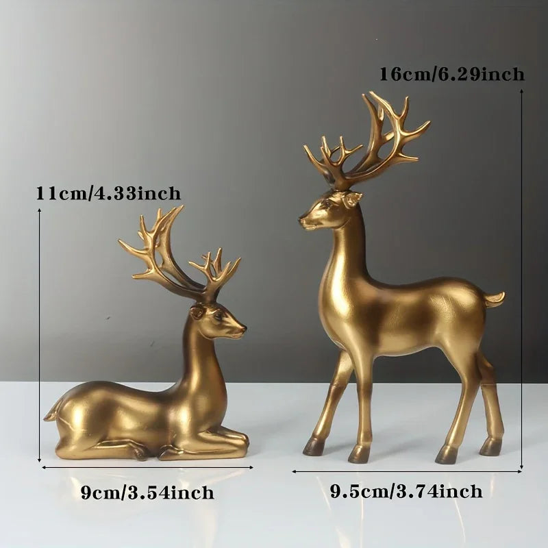2pcs Black & Golden Deer Figurines - Elegant Standing Deer Statues with Antlers, Durable Plastic Christmas Decor for Home, Office, Living Room House Of Avana