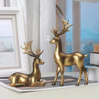 2pcs Black & Golden Deer Figurines - Elegant Standing Deer Statues with Antlers, Durable Plastic Christmas Decor for Home, Office, Living Room House Of Avana