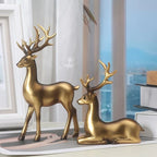 2pcs Black & Golden Deer Figurines - Elegant Standing Deer Statues with Antlers, Durable Plastic Christmas Decor for Home, Office, Living Room House Of Avana