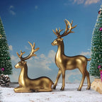 2pcs Black & Golden Deer Figurines - Elegant Standing Deer Statues with Antlers, Durable Plastic Christmas Decor for Home, Office, Living Room House Of Avana