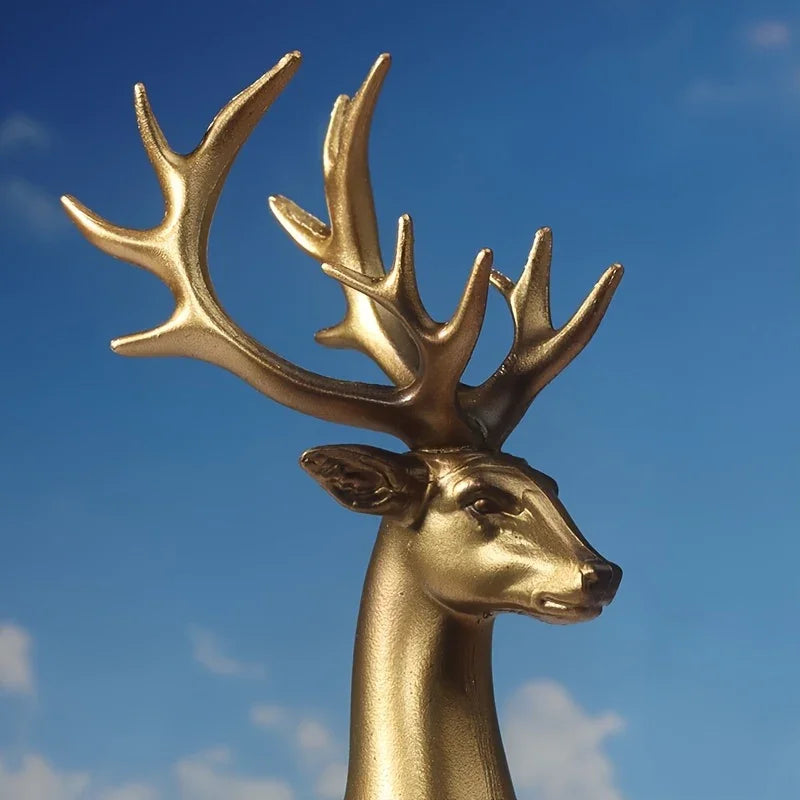 2pcs Black & Golden Deer Figurines - Elegant Standing Deer Statues with Antlers, Durable Plastic Christmas Decor for Home, Office, Living Room House Of Avana