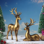 2pcs Black & Golden Deer Figurines - Elegant Standing Deer Statues with Antlers, Durable Plastic Christmas Decor for Home, Office, Living Room House Of Avana