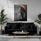Elegant Black Horse Portrait UV Glass Wall Art – Majestic Equestrian Design-KAFCD065 Peony Atelier
