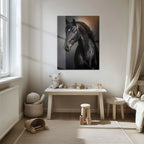 Elegant Black Horse Portrait UV Glass Wall Art – Majestic Equestrian Design-KAFCD065 Peony Atelier