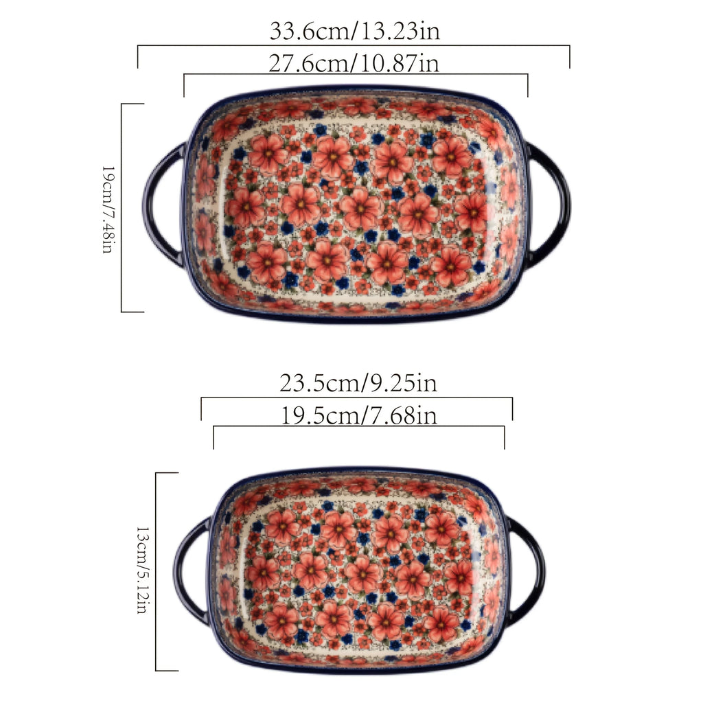 [Elegant Bohemian Baking Dishes] 2pcs Elegant Bohemian Porcelain Baking Dishes - 13-inch Large Rectangular Baker Set | Oven-Safe Casserole & Pie Pan, Versatile Ceramic Roaster | Mother's Day Gift for Home Chefs, Kitchen Essen House Of Avana