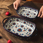 [Elegant Bohemian Baking Dishes] 2pcs Elegant Bohemian Porcelain Baking Dishes - 13-inch Large Rectangular Baker Set | Oven-Safe Casserole & Pie Pan, Versatile Ceramic Roaster | Mother's Day Gift for Home Chefs, Kitchen Essen House Of Avana