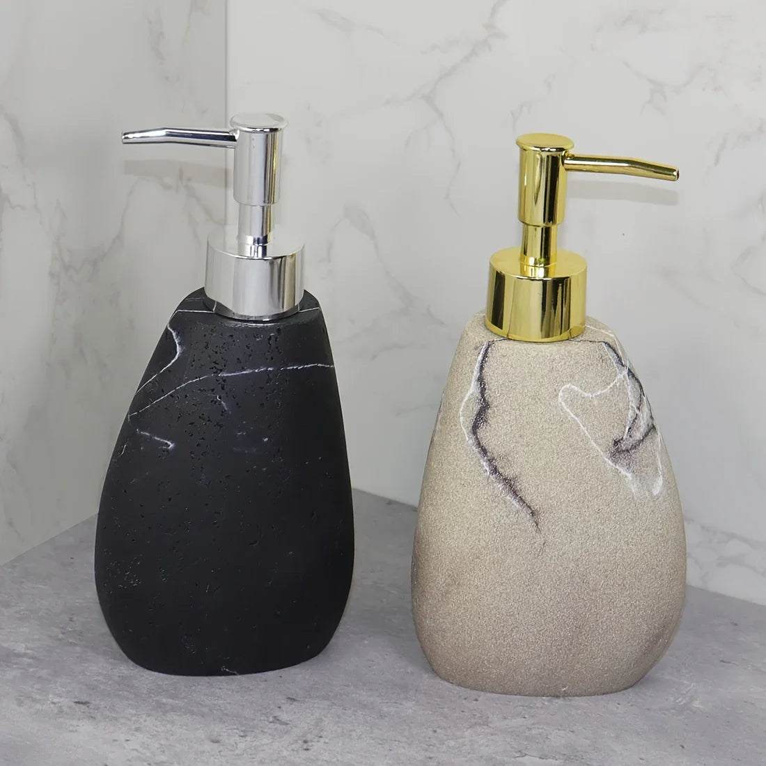 Elegant Marble Texture Resin Soap Dispenser, Manual Pump - Reusable Bathroom Liquid Dispenser Bottle for... - House Of Avana [[SKU:HOA-BAT-408]]