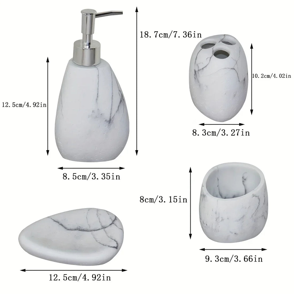 Elegant Marble Texture Resin Soap Dispenser, Manual Pump - Reusable Bathroom Liquid Dispenser Bottle for... - House Of Avana