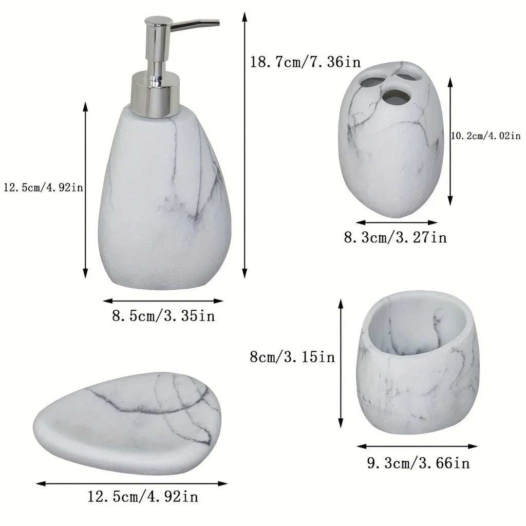 Elegant Marble Texture Resin Soap Dispenser, Manual Pump - Reusable Bathroom Liquid Dispenser Bottle for... - House Of Avana [[SKU:HOA-BAT-408]]