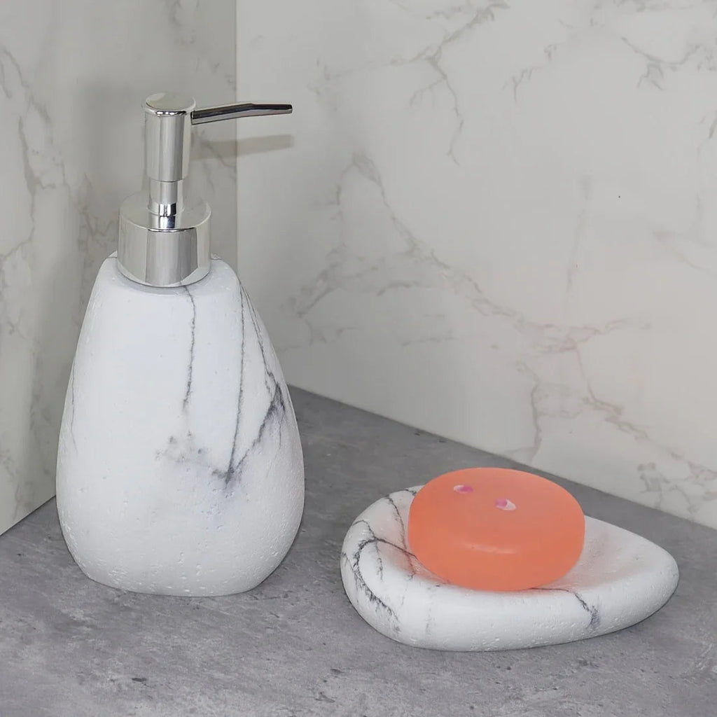 Elegant Marble Texture Resin Soap Dispenser, Manual Pump - Reusable Bathroom Liquid Dispenser Bottle for... - House Of Avana [[SKU:HOA-BAT-408]]