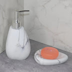 Elegant Marble Texture Resin Soap Dispenser, Manual Pump - Reusable Bathroom Liquid Dispenser Bottle for... - House Of Avana [[SKU:HOA-BAT-408]]
