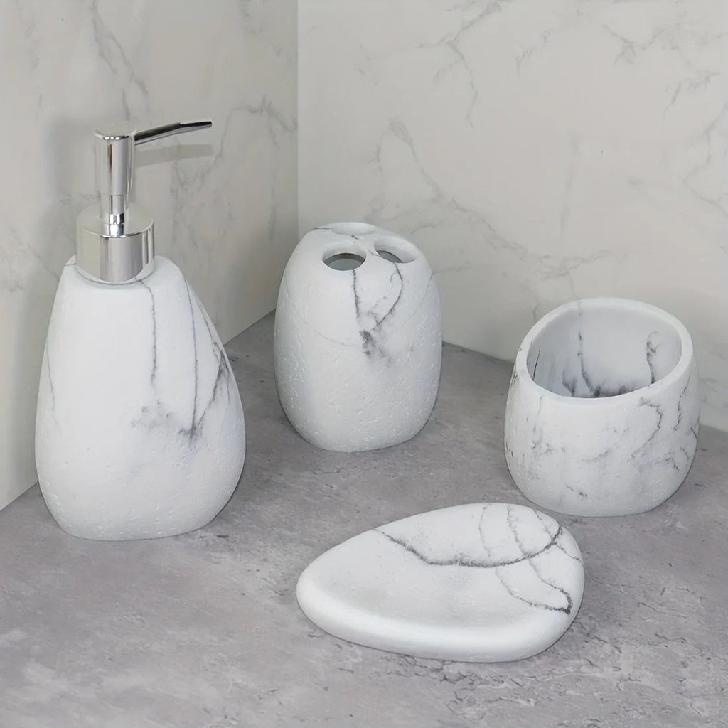 Elegant Marble Texture Resin Soap Dispenser, Manual Pump - Reusable Bathroom Liquid Dispenser Bottle for... - House Of Avana