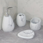 Elegant Marble Texture Resin Soap Dispenser, Manual Pump - Reusable Bathroom Liquid Dispenser Bottle for... - House Of Avana