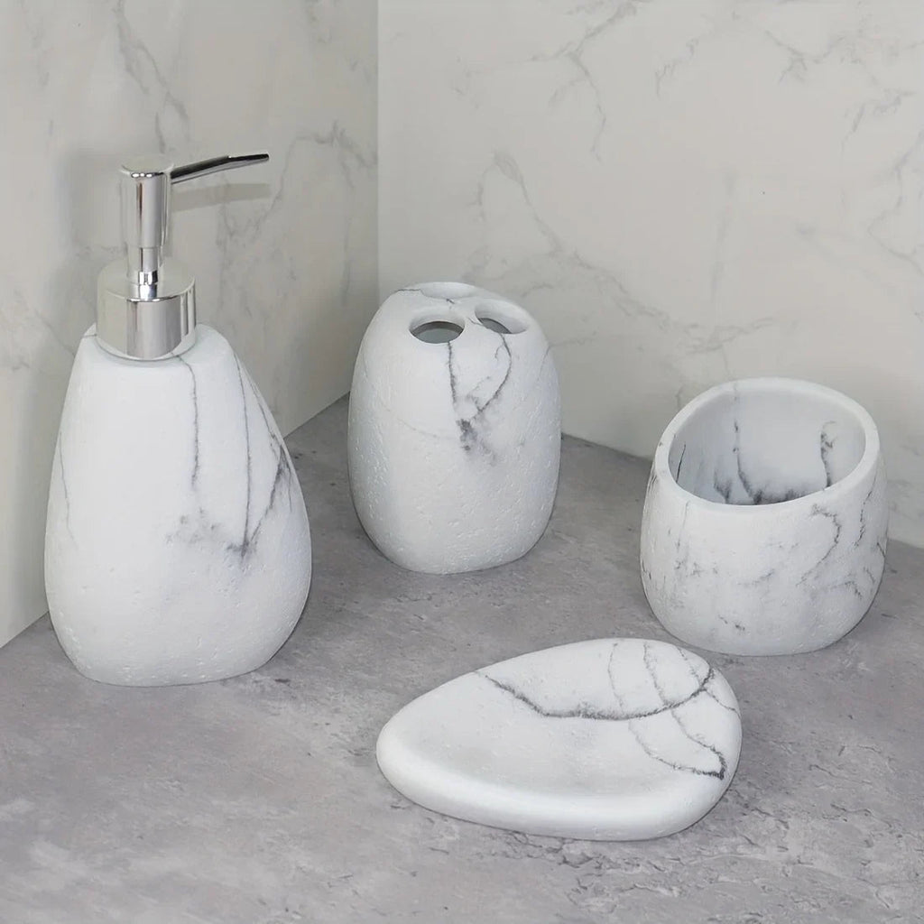 Elegant Marble Texture Resin Soap Dispenser, Manual Pump - Reusable Bathroom Liquid Dispenser Bottle for... - House Of Avana [[SKU:HOA-BAT-408]]