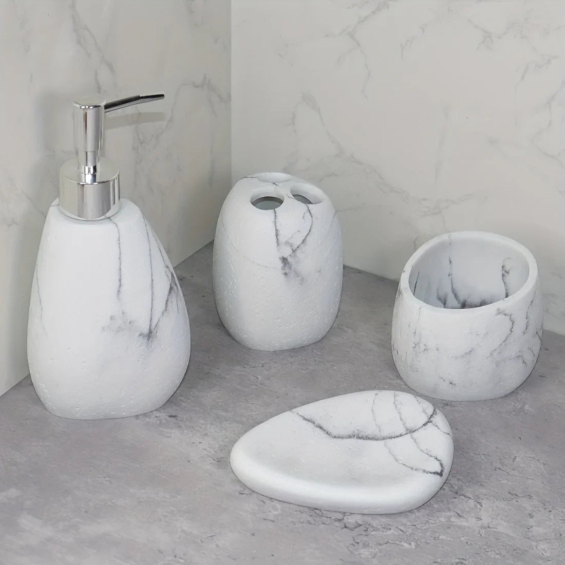 Elegant Marble Texture Resin Soap Dispenser, Manual Pump - Reusable Bathroom Liquid Dispenser Bottle for... - House Of Avana [[SKU:HOA-BAT-408]]