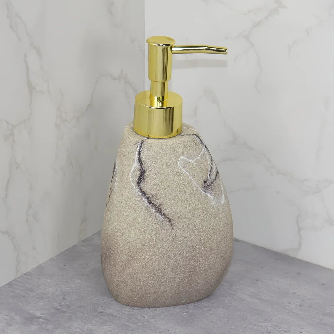 Elegant Marble Texture Resin Soap Dispenser, Manual Pump - Reusable Bathroom Liquid Dispenser Bottle for... - House Of Avana