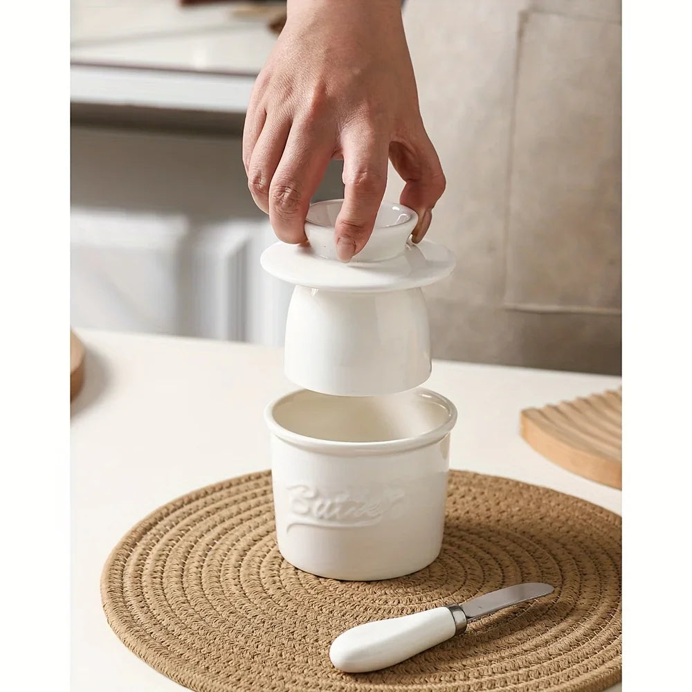 Elegant Marble-textured Ceramic Butter Dish with Lid - Waterproof, Heat-resistant, Ideal for Serving... - House Of Avana