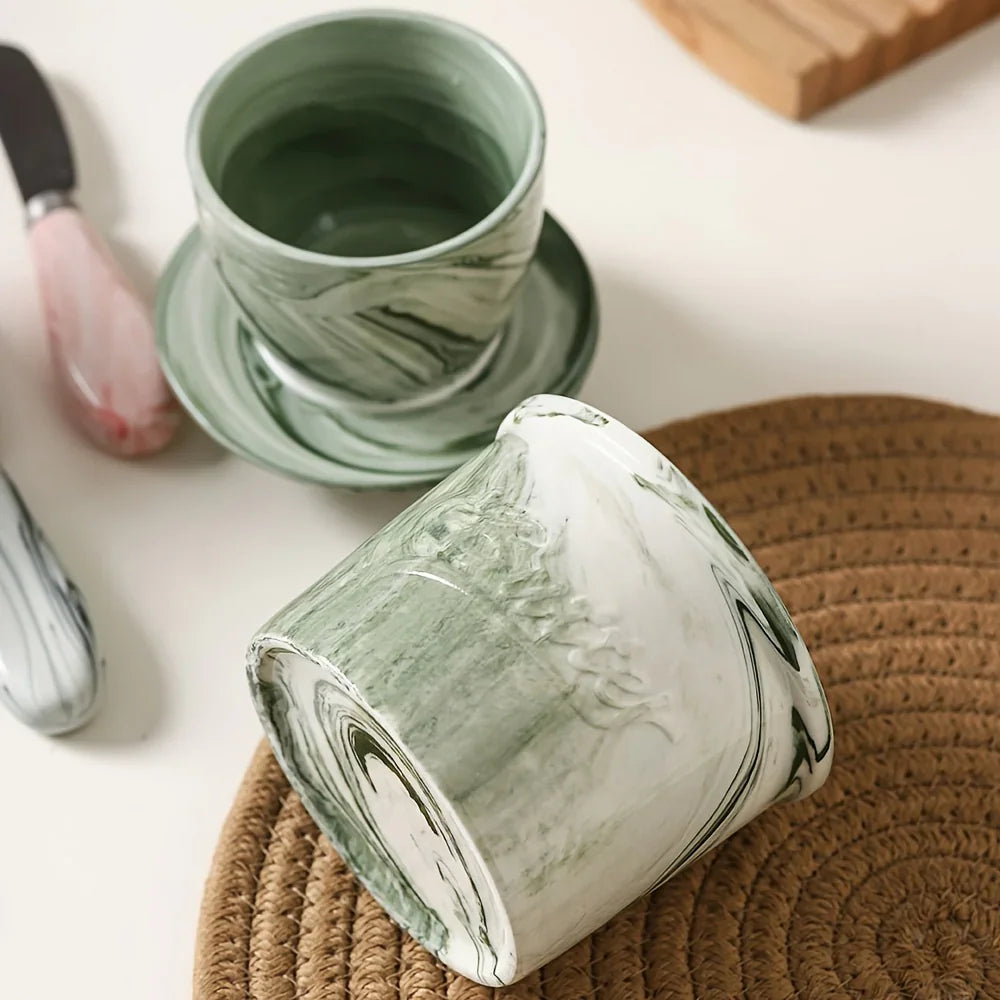 Elegant Marble-textured Ceramic Butter Dish with Lid - Waterproof, Heat-resistant, Ideal for Serving... - House Of Avana