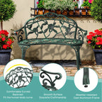 [Elegant Rose Bench] Elegant Black 38.5in Rose-Shaped Aluminum Bench | Durable Outdoor Patio Furniture with Floral Design for Garden, Balcony, or Porch - Sturdy Construction, Decorative Garden Seating House Of Avana