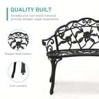 [Elegant Rose Bench] Elegant Black 38.5in Rose-Shaped Aluminum Bench | Durable Outdoor Patio Furniture with Floral Design for Garden, Balcony, or Porch - Sturdy Construction, Decorative Garden Seating House Of Avana