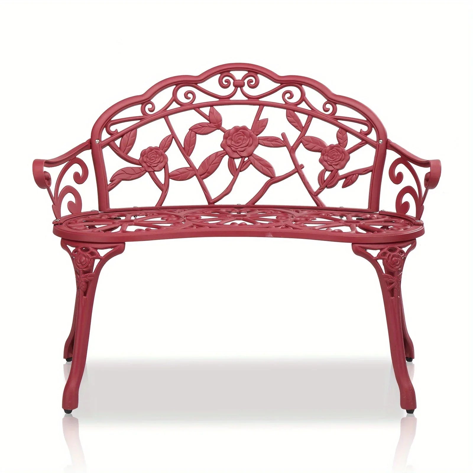 [Elegant Rose Bench] Elegant Black 38.5in Rose-Shaped Aluminum Bench | Durable Outdoor Patio Furniture with Floral Design for Garden, Balcony, or Porch - Sturdy Construction, Decorative Garden Seating House Of Avana