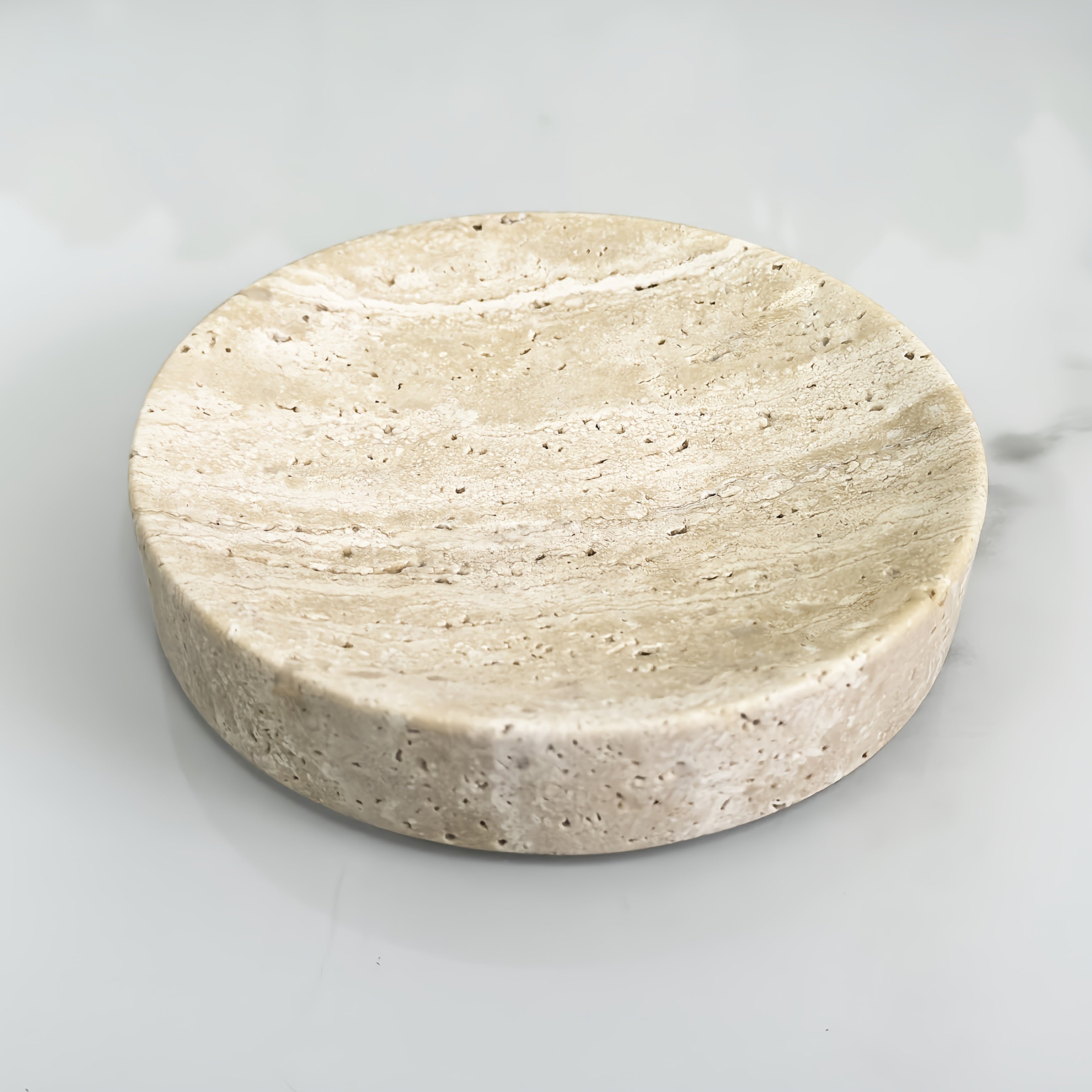 Elegant Round Marble Tray with Pearl and Gemstone Design - Natural Stone Jewelry Dish, Soap Holder, Candle Stand, Key Organizer - Ideal for Bathroom, Living Room, Office Decor, Office Decor|Decorative Tray|Polished Finish, Je House Of Avana