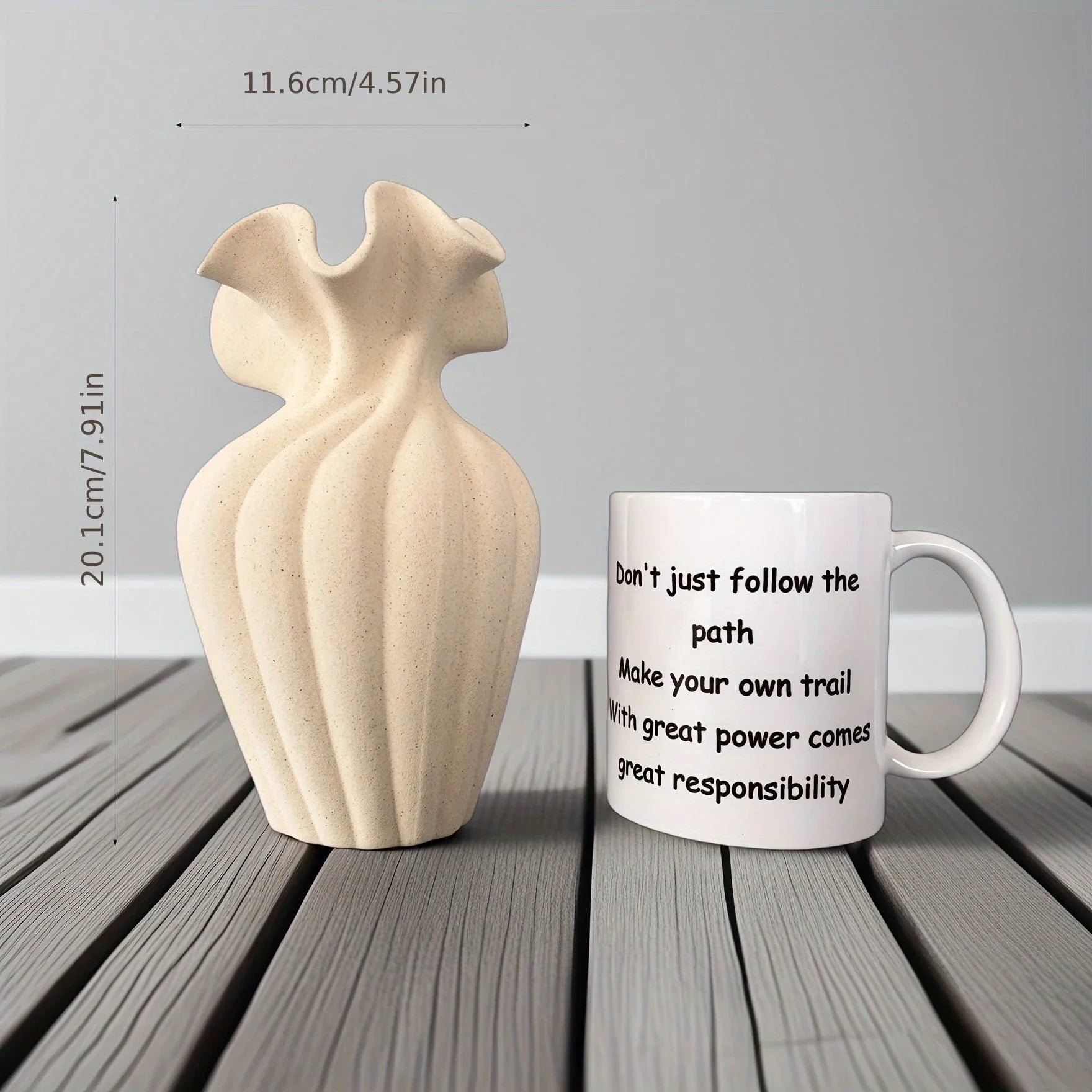 Striped ceramic vase with skirt design, white and blue texture - House of Avana