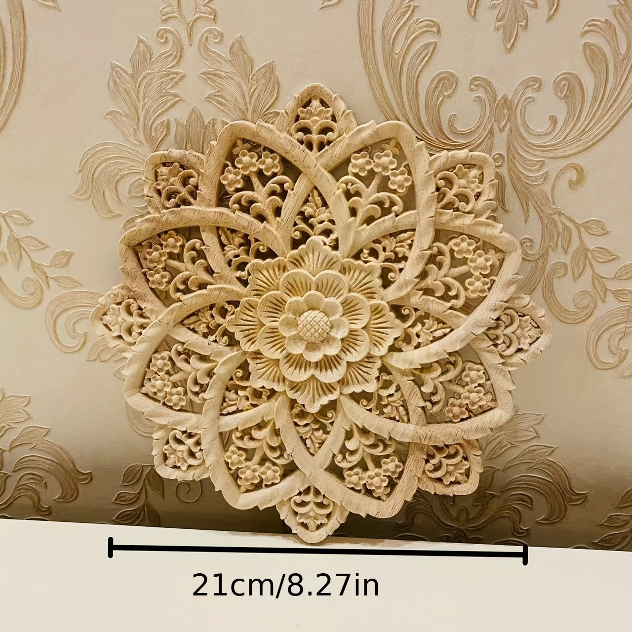 Elegant Wooden Flower Carving: Intricate Yellow Floral Design on a Wooden Disc, Perfect for Home Decor, Wall Art, or Window Decoration, Intricate Carving, Natural Wood, Chinese Style, Ornate Design, Wooden Decor House Of Avana