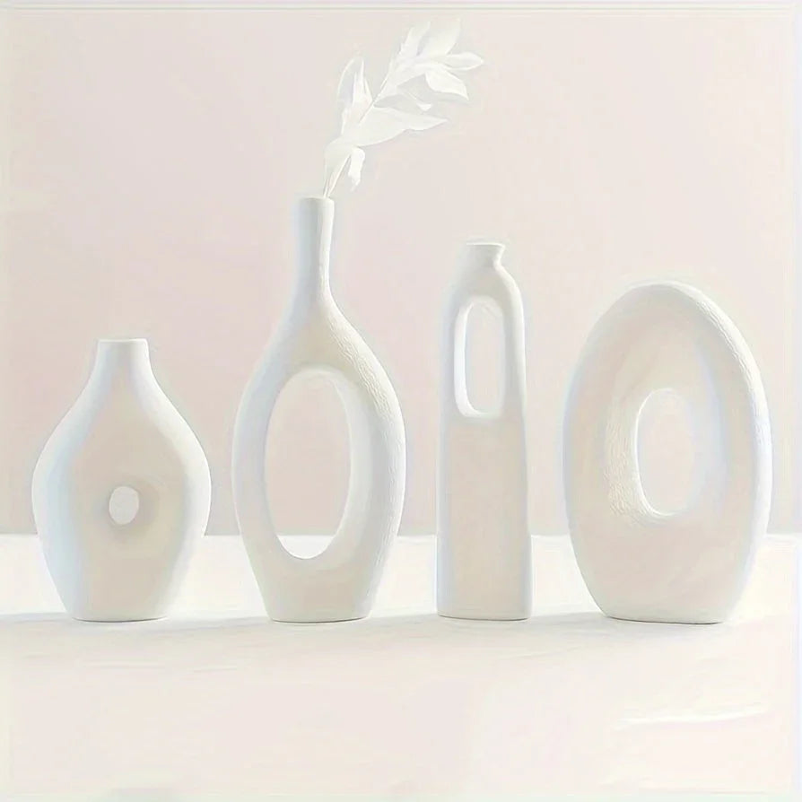 4 pcs White Ceramic Vases for Wedding & Home Decor - House Of Avana