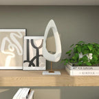 White Abstract Sculpture with Marble Stand - House Of Avana