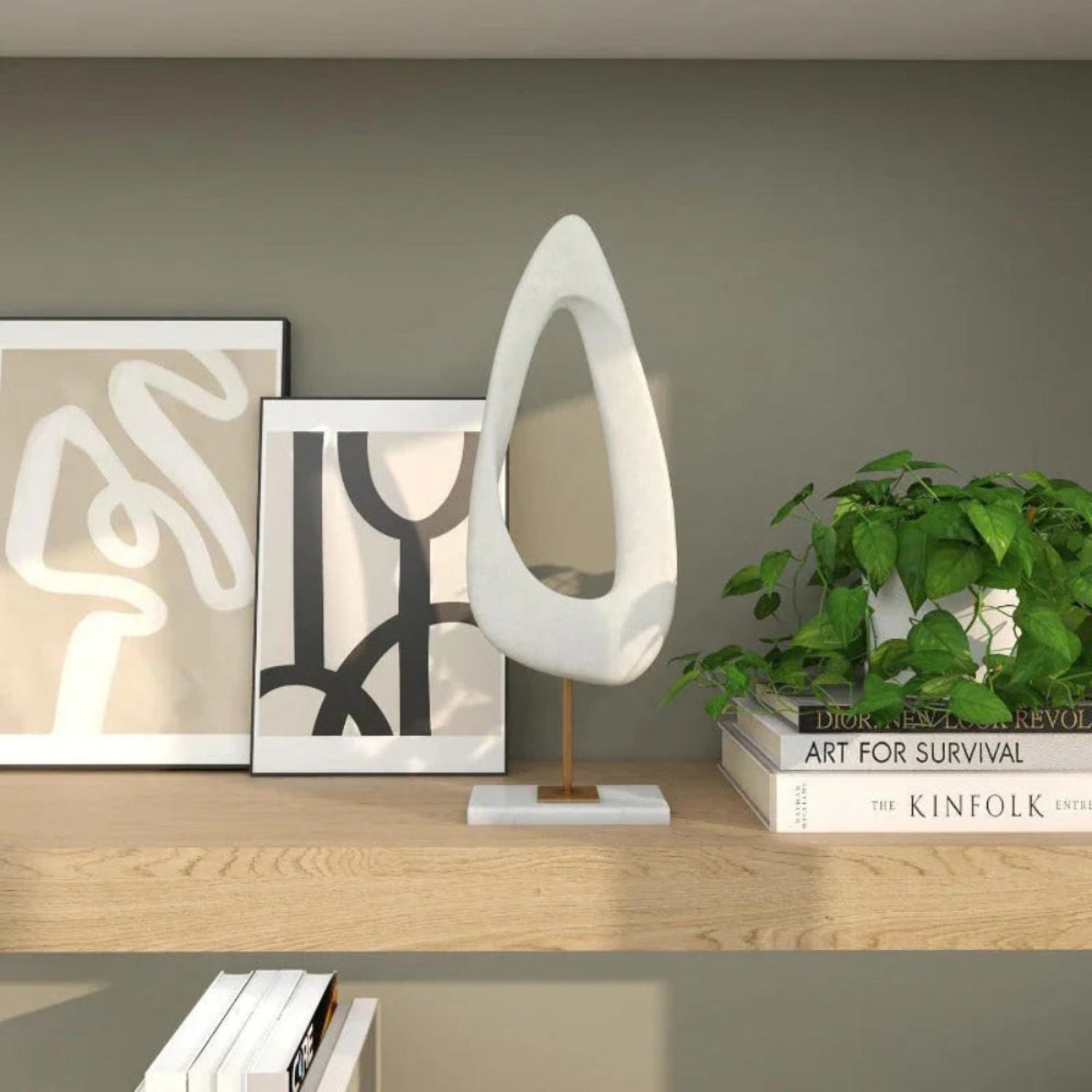 White Abstract Sculpture with Marble Stand - House Of Avana