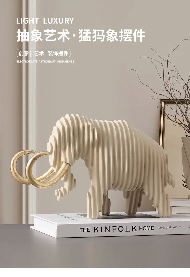 Elephant Figurine - Abstract Striped Decor, angled view - House Of Avana