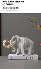 Elephant Figurine - Abstract Striped Decor, angled view - House Of Avana