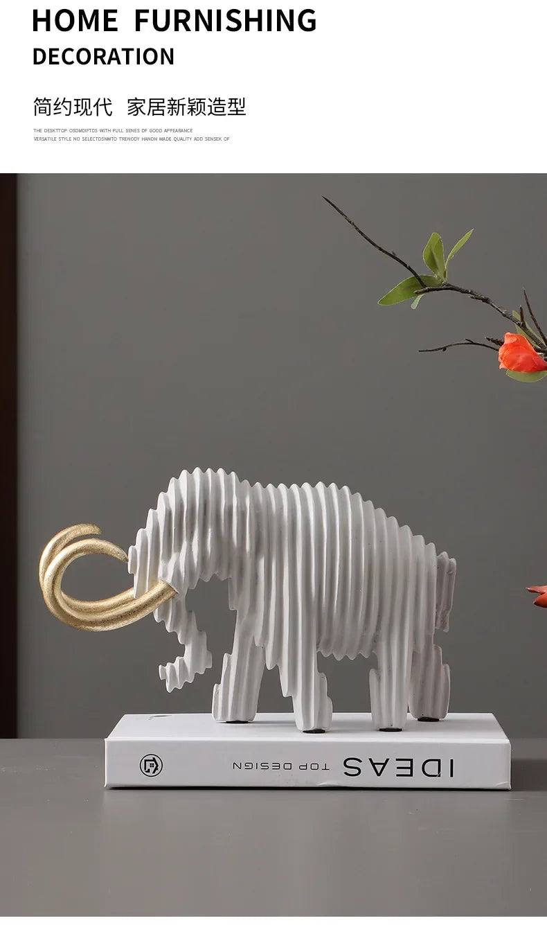 Elephant Figurine - Abstract Striped Decor, angled view - House Of Avana