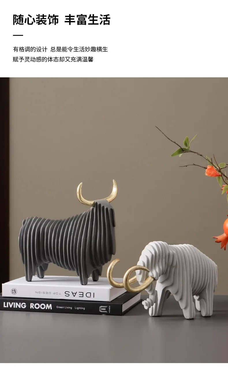 Elephant Figurine - Abstract Striped Decor, angled view - House Of Avana