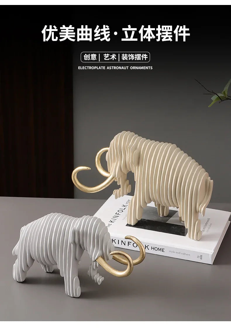 Elephant Figurine - Abstract Striped Decor, dimensions view - House Of Avana