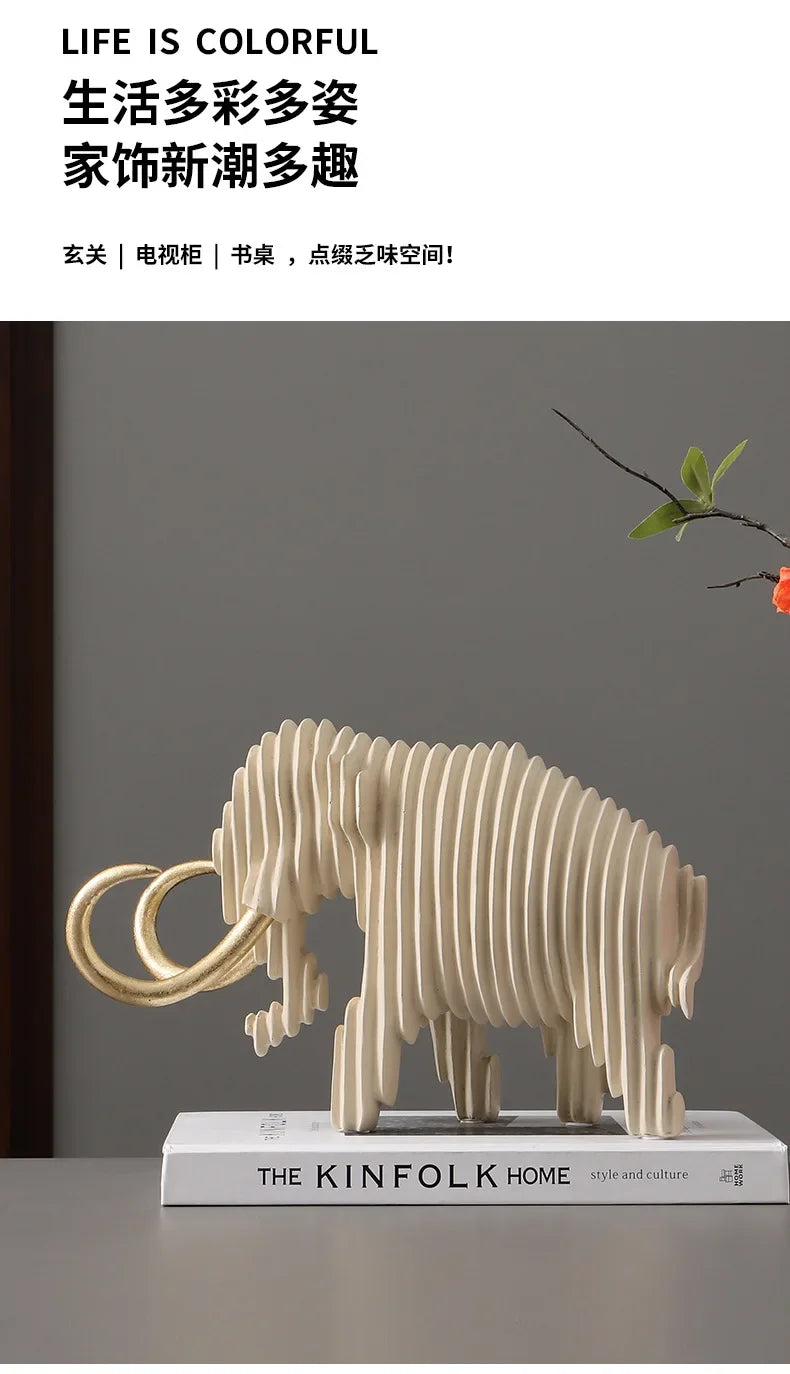 Elephant Figurine - Abstract Striped Decor, in-use display - House Of Avana