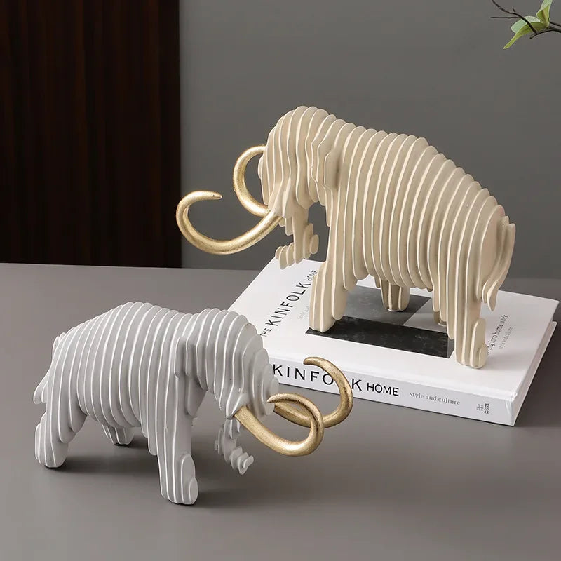 Elephant Figurine - Abstract Striped Decor, side view - House Of Avana