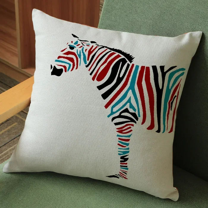 Wild Animal Style Decorative Cushion African Zebra Elephant Giraffe Cushion Square Throw Pillows Cotton... - House Of Avana